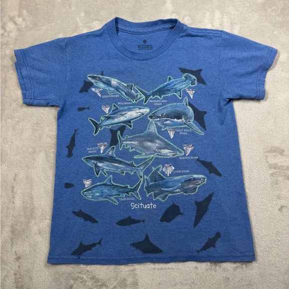 Artisans Shark Blue Cotton Blend T-Shirt Kids Size Small - Picture 1 of 12
